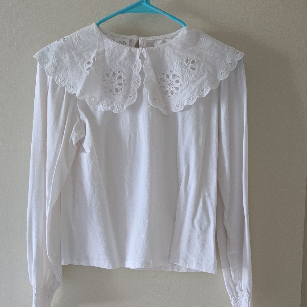 Zara White Eyelet Collar Long-Sleeve Top 14